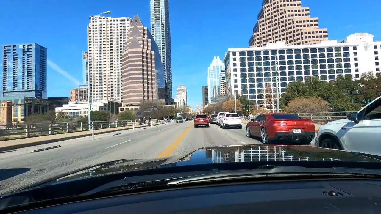 Driving Downtown- Austin, Texas.  Congress and 2nd Street area. Plus a Short Walk.  