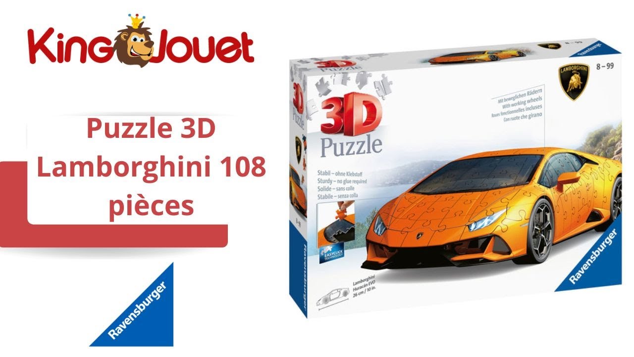 Puzzle 3D Lamborghini 108 pièces Ravensburger : King Jouet, Puzzles 3D  Ravensburger - Puzzles