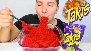 *BIG BITES* Fire Hot *TAKIS FUEGO* Flamin' Hot Spicy Ramen Noodle Challenge *NO TALKING* • MUKBANG