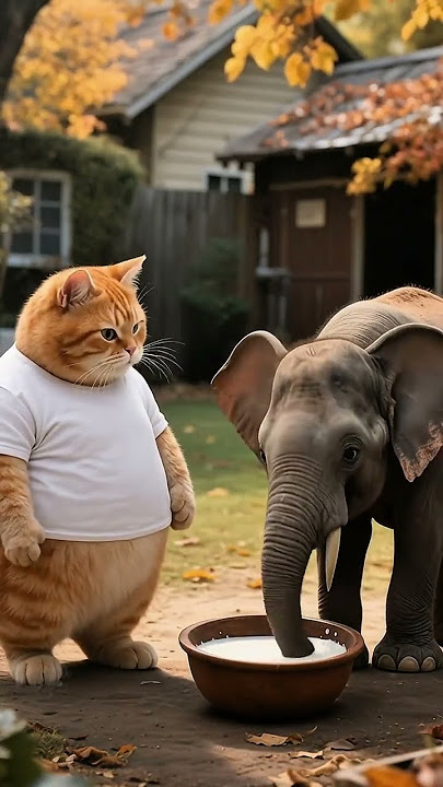 Ep 82 || The interesting story of the fat orange cat and the elephant #cat #aicat #fatcat #orangecat