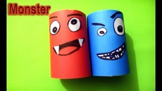 Halloween paper craft - Easy Paper Monster- toilet paper roll recycle idea by TrendyCraft