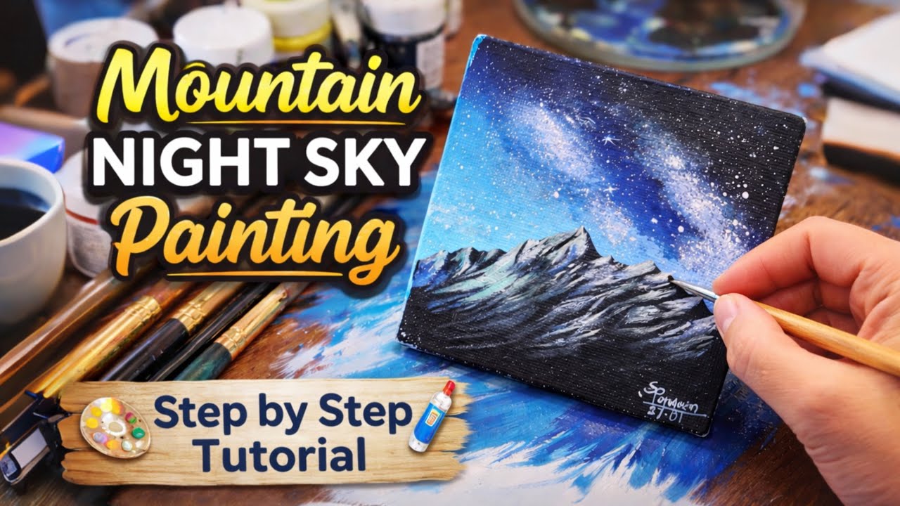 Easy Mountain Night Sky Painting | Acrylic Step by Step Tutorial || @SP_Artwork-8364 