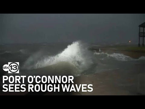 Rough seas are pounding the shore at Port O'Connor