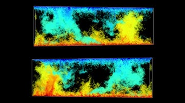 Direct numerical simulation of an air-filled Rayleigh-Bénard convection at Ra=1e8 and 1e10
