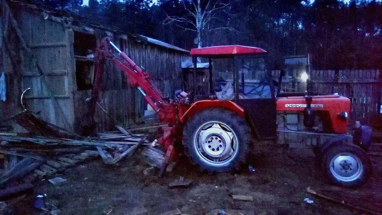 Rozbiórka stodoły CZ.2 Ursus c 330 i Troll Mini Koparka