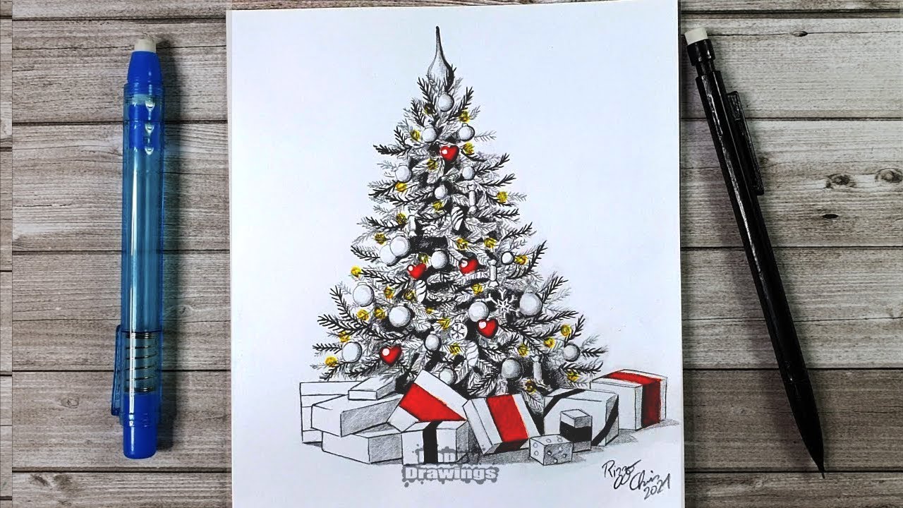 Easy Christmas Tree Drawing - HelloArtsy-saigonsouth.com.vn