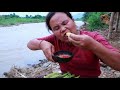 survival in the rainforest-Found snail with baby corn & cook for herself ft dog-Eating delicious HD