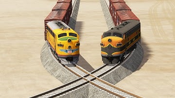 Trains Vs Impossible Overlapping Rails Tracks Crossing - BeamNG.Drive