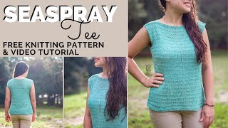 Seaspray Tee - Free Summer Top Knitting Pattern for Beginners by Yay For Yarn