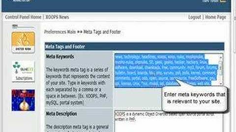 Xoops | How To Setup User Info, Meta Tags, And Footer