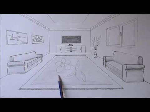 رسم غرفة ، ورسم منظور نقطة واحدة الداخلية ، وكيفية رسم غرفة مع منظور نقطة  واحد, Draw a room, draw a