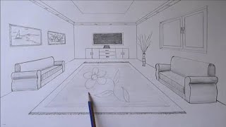 رسم غرفة ، ورسم منظور نقطة واحدة الداخلية ، وكيفية رسم غرفة مع منظور نقطة واحد, Draw a room, draw a