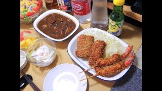 【宅飲み晩酌】マグロフライとエビフライ 自家製カレー【昨日の晩酌】