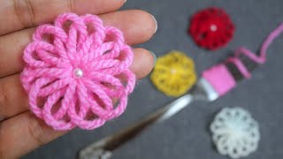 Easy Woolen Flower Making with Fork - Diy Wool Craft Ideas - How to No Crochet Flower -Yarn Flower