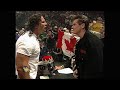 Vince mcmahon stands up to bret hart after being assaulted during hhh vs patriot match 1997 wwf