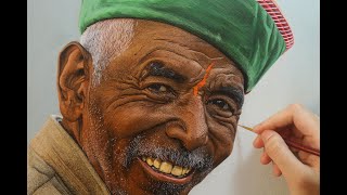 Acrylic Portrait Painting On Paper | Realistic Painting Of An Indian Old Man | BornAdroit