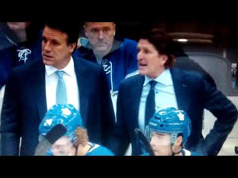 Mike Babcock caught swearing on live tv after no goal call. 