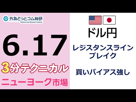 FX/為替予想  「ドル/円、レジスタンスライン ブレイク、買いバイアス強し」見通しズバリ！3分テクニカル分析 ニューヨーク市場の見通し　2022年6月17日