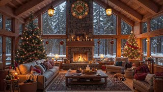 Snowfall Outside the Window ❄️ Cozy Christmas Ambience 🎄 Smooth Christmas Jazz & Warm Fireplace 🔥