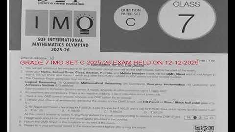 SOF Grade 7 IMO SET C 2025 - 26 ANSWER KEY | EXAM HELD ON 12-12-2025 #imo2025