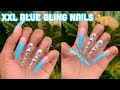 XXL Blue French Tip Nails | Encapsulted Apres Method | Blingy Nails | Glitter Nails | Swirl Nails