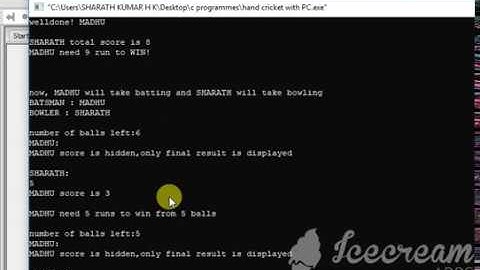2D GAME : HAND CRICKET WITH PC  C programme