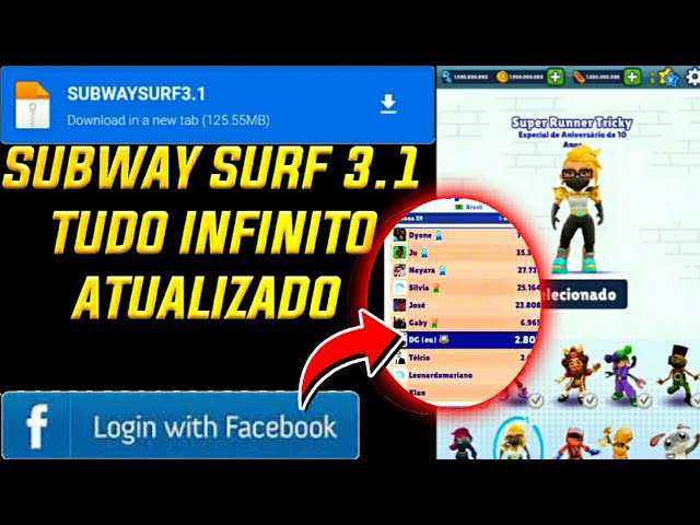 SUBWAY SURFERS MOD MENU COM TUDO LIBERADO É LOGIN VIA FACEBOOK 