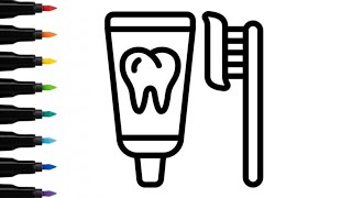 How to Draw a Toothbrush and Toothpaste 🪥 | Dental Care Drawing for Kids | Easy Bathroom Art
