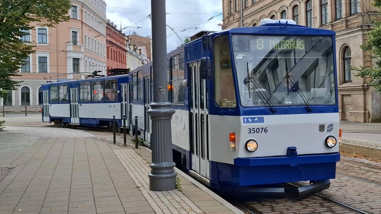Tatra T3MR -35076 + 35087 on 8. route! Trip from Nacionālais teātris to Daudersala