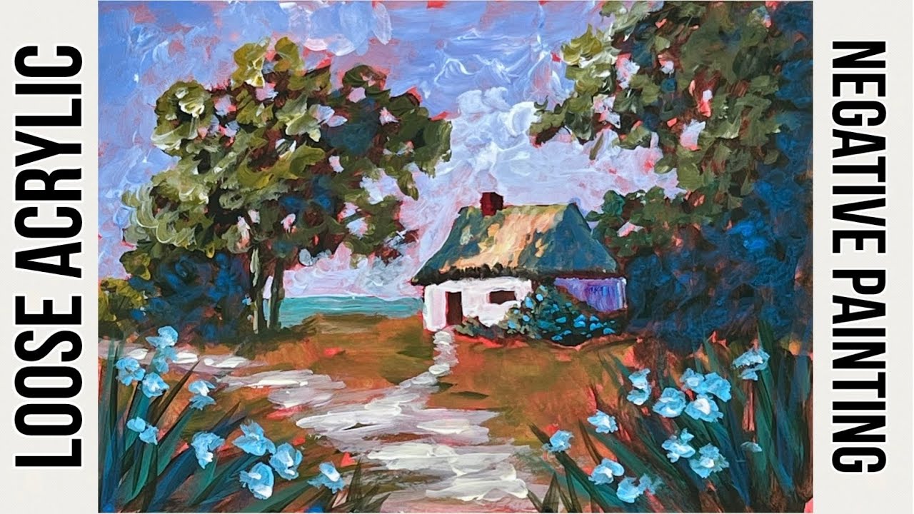 LOOSE acrylic landscape FREE TRACEABLE negative painting technique # ...