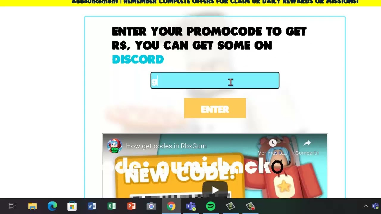 RbxGum code Full video in  link👇👇 