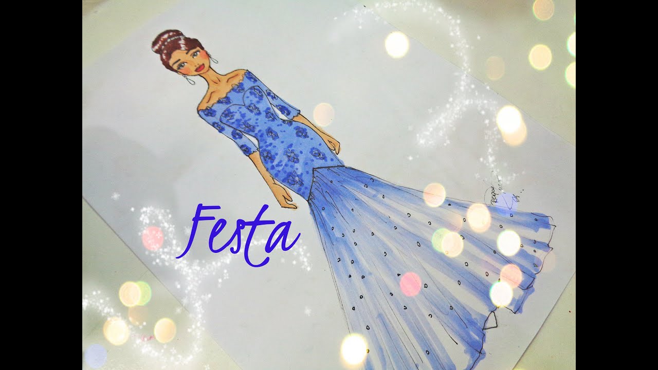 Desenho de Moda - Vestido de Festa (lilás) - YouTube