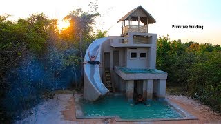 Build Water Slide Around Swimming Pool With The Tree Story Mud Villa House