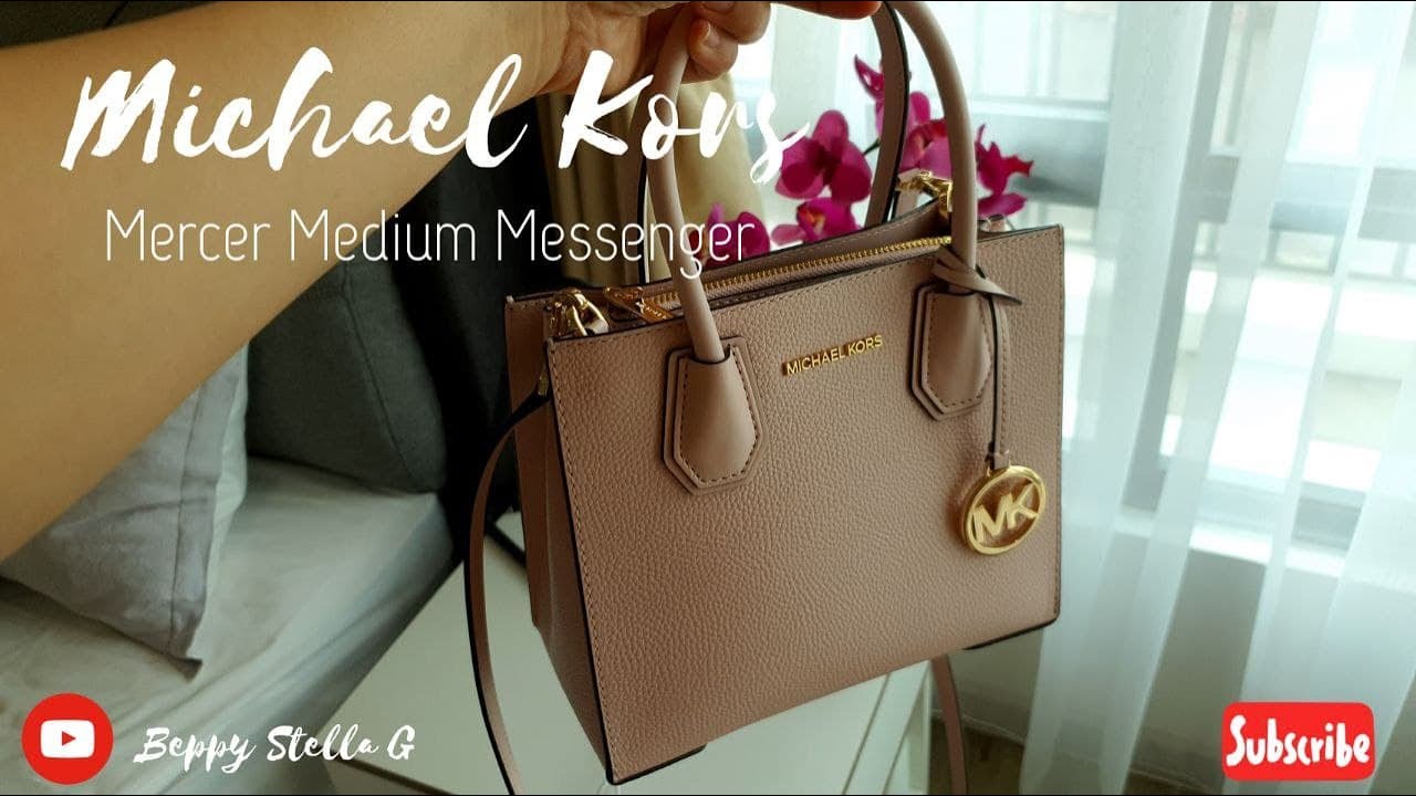 Michael Kors Mercer Medium Leather Messenger Crossbody Handbag