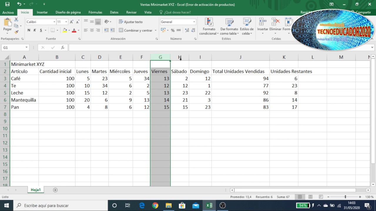 Ms Excel Elaboración De Planilla De Cálculo Youtube