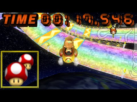Rainbow Road Ultra Shortcut with 1 Mushroom - Mario Kart Wii