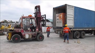 Heavy Equipment - Loading Denyo 220SP Generator Set into Container using Mitsubishi Forklift