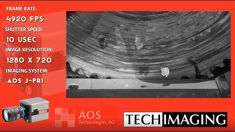 The AOS Technologies J-PRI high speed camera filming a saw teeth cutting into wood at 4,920 fps