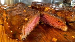 Marinade 2tbsp of sugar chopped mint garlic honey pinch mustard powder
1tbsp turmeric ketchup a little water place steaks in freezer bag (
t...
