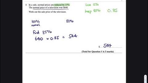 June 2011 Paper 4H 2 Question 1 IGCSE Maths Edexcel Mathematics Percentage Reduction Find Amount