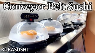 $1 Sushi Conveyor Belt Restaurant , the world's largest Sushi shop, Kura Sushi, Tokyo, Japan