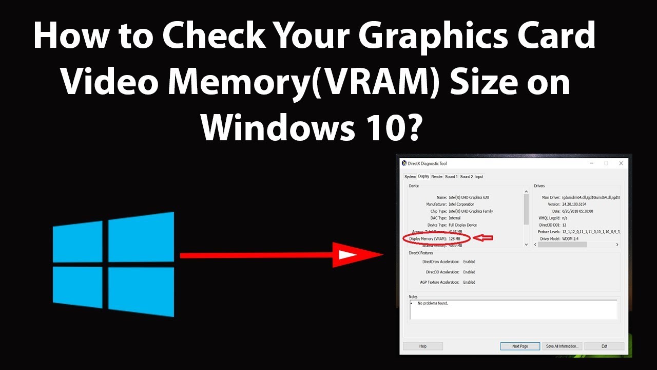 How To Check Your Graphics Card Video Memory Vram Size On Windows 10 Youtube