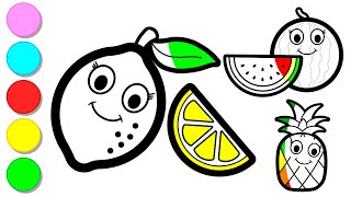 Нарисуйте и раскрасьте красочный лимон и еще два фрукта | Советы по рисованию для детей