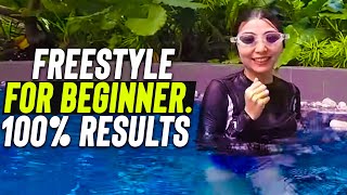 Beginner girl learn to swim Freestyle step by step