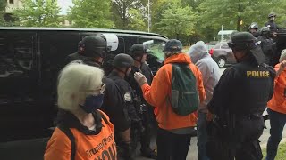 3News' Rachael has a live look at a protest in process, sound from both sides of the candidates