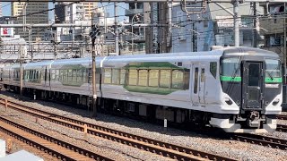 E257系5500番台ｵｵOM-51編成が鶯谷駅を超低速通過するシーン（回4052M）2024.5.4.8:46