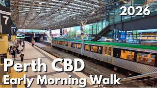 Perth CBD Walk 2026 — Early Morning Walk from Perth Underground Station (4K)
