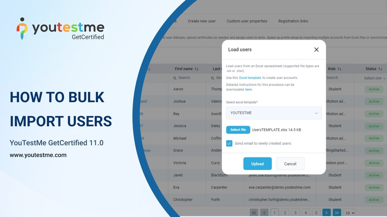 YouTestMe GetCertified 11.0 - How to bulk import users - YouTube