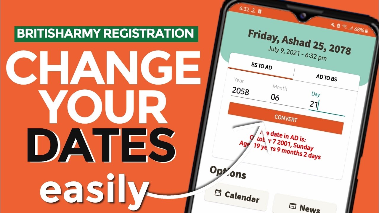 How to convert BS into AD for Registration British Army Online