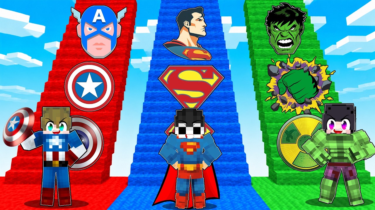 SUPERHERO STAIRS BATTLE in Minecraft!